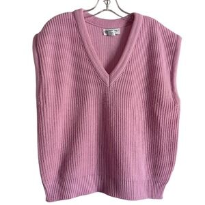 Contemporary Casuals Sweater Vest Womens Medium Pink Ribbed V-Neck 1057